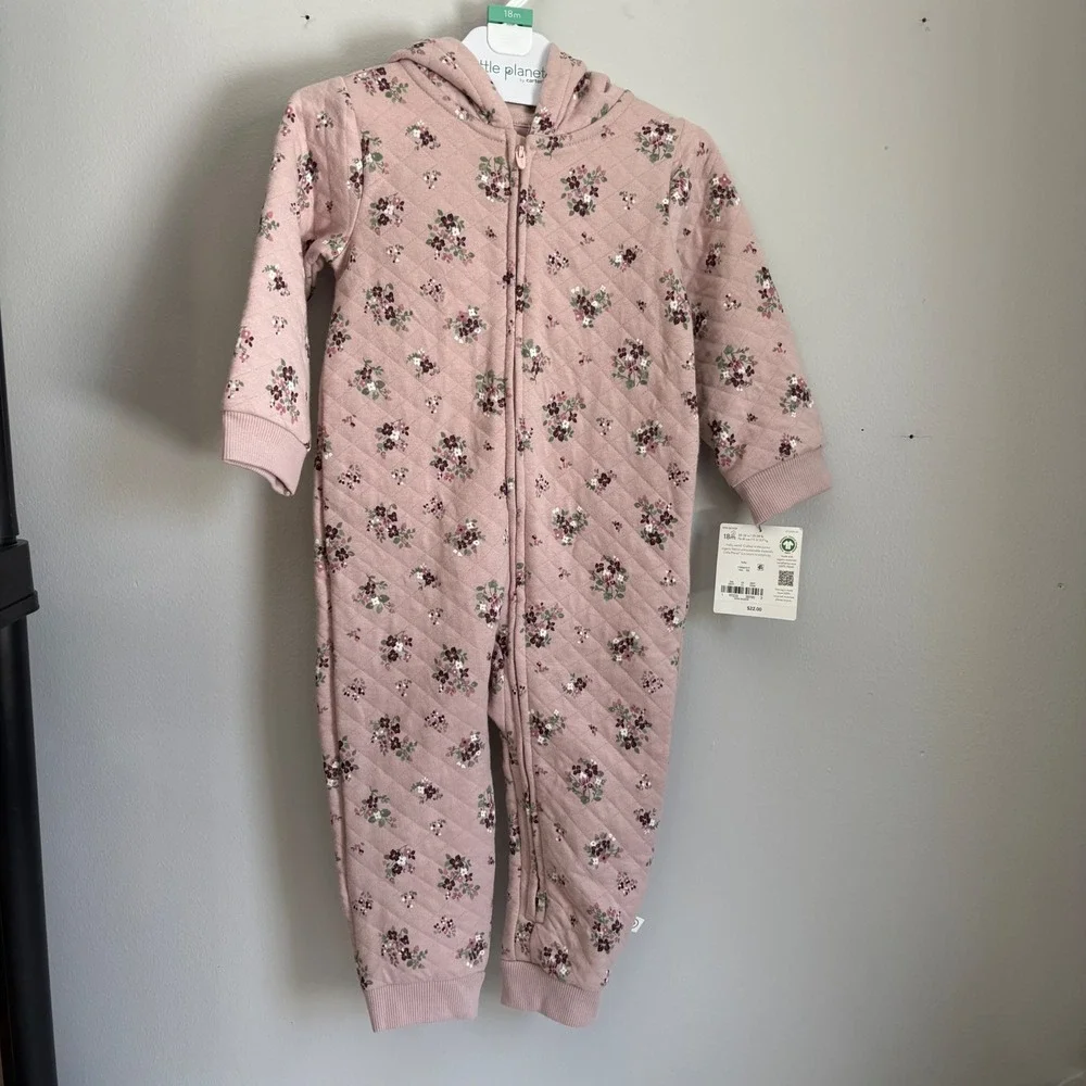 Little Planet by Carters Baby‎ Girls 18M Floral Quilted Hooded Jumpsuit Pink NWT